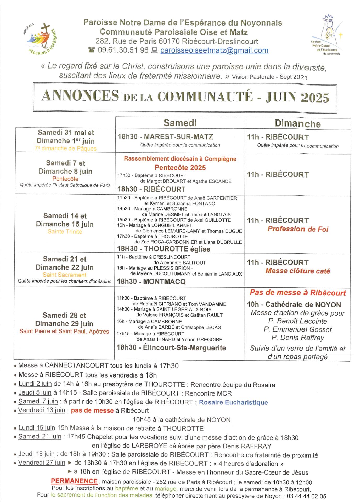 Annonces juin 2025 paroisse