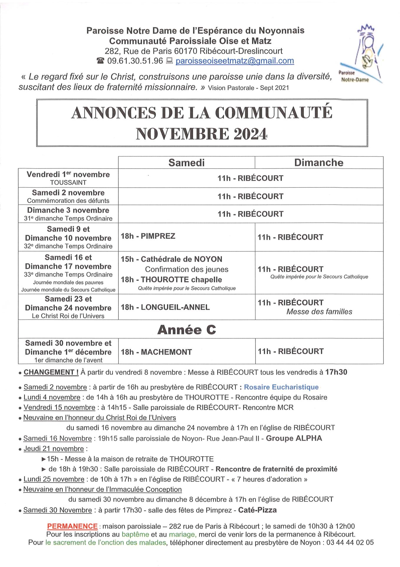 Annonces Paroissiales 11/2024